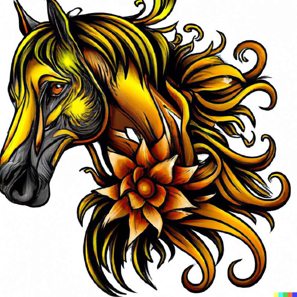 a horse, detailed color retro tattoo design